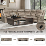 Home Theater Seating Manual Recliner with Cup Holder, Hide-Away Storage, 2 USB Ports and 2 Power Sockets for Living Room, Home Theater, Brown - Home Elegance USA