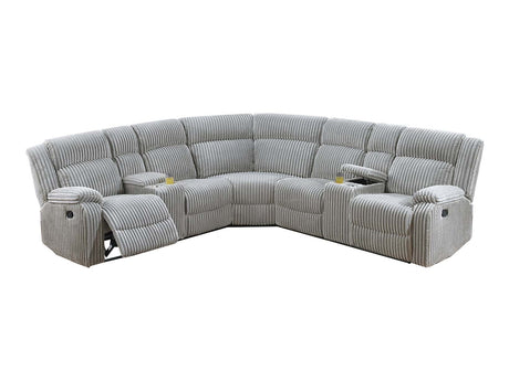 Sectional Sofa w Console Cup Holder 3pc Set Ash Color Luxurious Upholstered Fur Like Corduroy Living Room Couch Motion Reclining - sold by Home Elegance USA