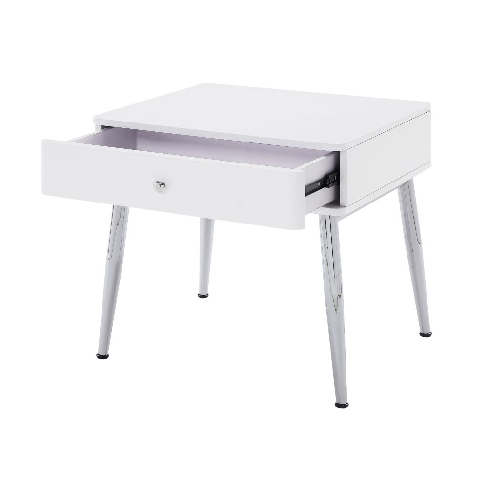 Acme - Weizor End Table 87152 White High Gloss & Chrome Finish