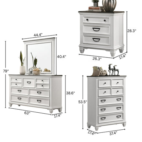 Clelane Wood Bedroom 5 piece Set with Shiplap Panel King Bed, Dresser, Mirror, Nightstand, and Chest - sold by Home Elegance USA