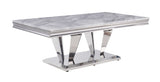 Acme - Satinka Coffee Table 87215 Light Gray Printed Faux Marble Top & Mirrored Silver Finish