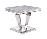 Acme - Satinka End Table 87219 Light Gray Printed Faux Marble Top & Mirrored Silver Finish