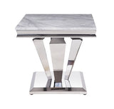Acme - Satinka End Table 87219 Light Gray Printed Faux Marble Top & Mirrored Silver Finish