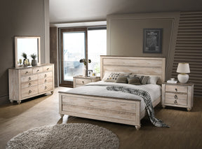 Imerland Contemporary White Wash Finish 5-Piece Bedroom Set-King Bed, Dresser, Mirror, 2 Nightstands - sold by Home Elegance USA