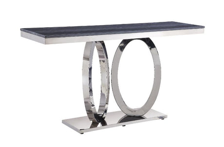 Acme - Zasir Sofa Table 87343 Gray Printed Faux Marble Top & Mirrored Silver Finish