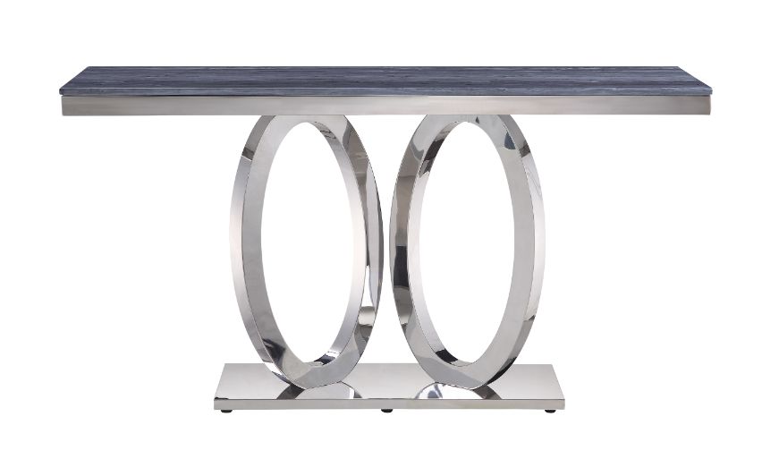 Acme - Zasir Sofa Table 87343 Gray Printed Faux Marble Top & Mirrored Silver Finish