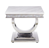 Acme - Zander End Table 87363 White Printed Faux Marble Top & Mirrored Silver Finish