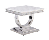 Acme - Zander End Table 87363 White Printed Faux Marble Top & Mirrored Silver Finish