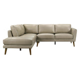 Mid-Century Modern Benson Beige Leather Sectional Sofa with Left Facing Chaise