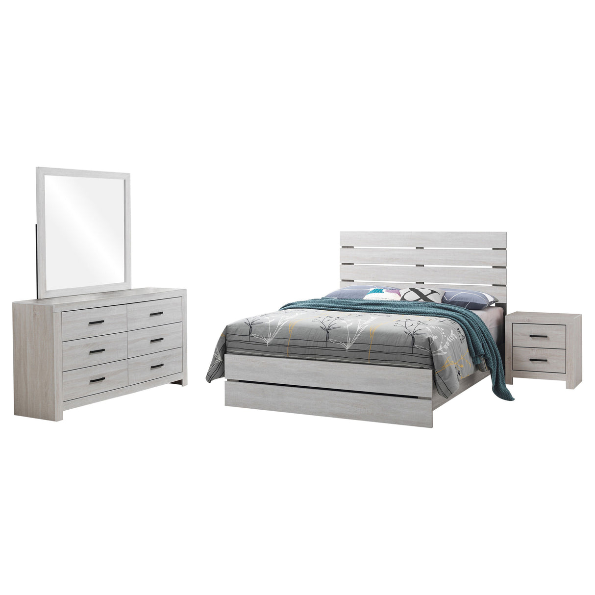 Geary White 4-piece Panel Bedroom Set with 2 Nightstands and Dresser