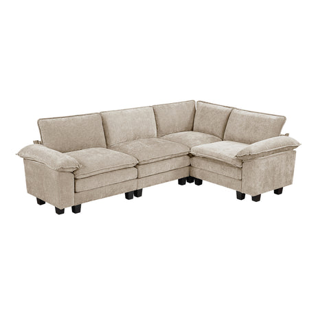 Modern Contemporary 4-Piece Modular Sectional Plush Comfort Taupe Chenille Upholstery Living Room Furniture Durable Plywood - sold by Home Elegance USA