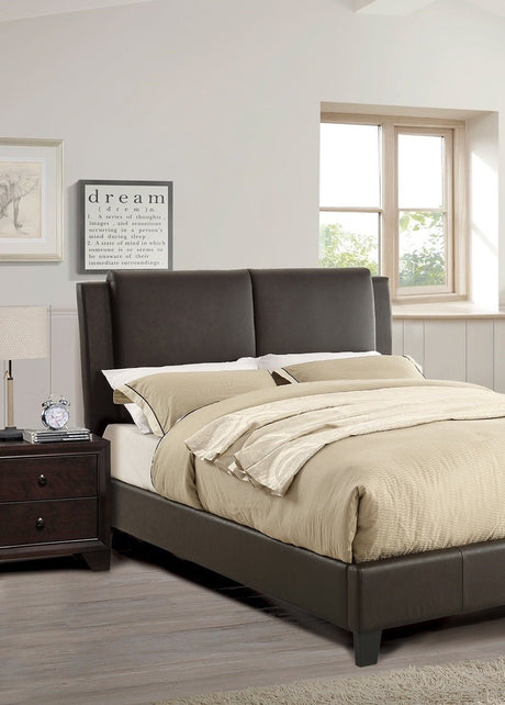 California King Size Bed 1pc Bed Set Brown Faux Leather Upholstered Two - Panel Bed Frame Headboard Bedroom Furniture | Home Elegance USA