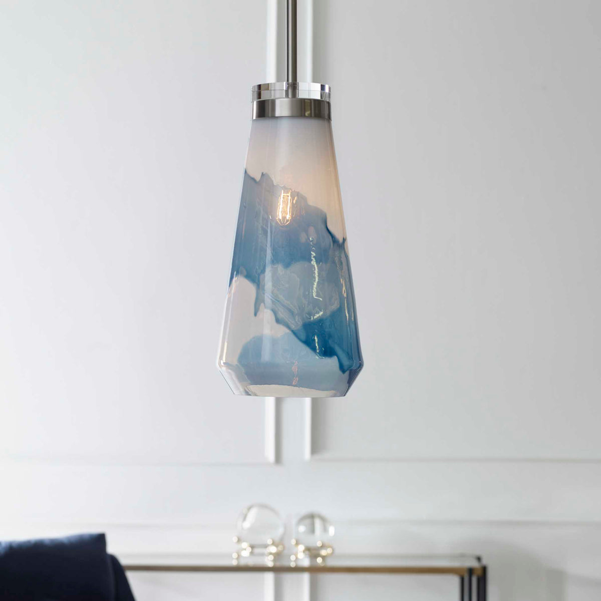 Windswept 1 Light Mini Pendant Blue & White - Blue / Silver by Uttermost - View 2