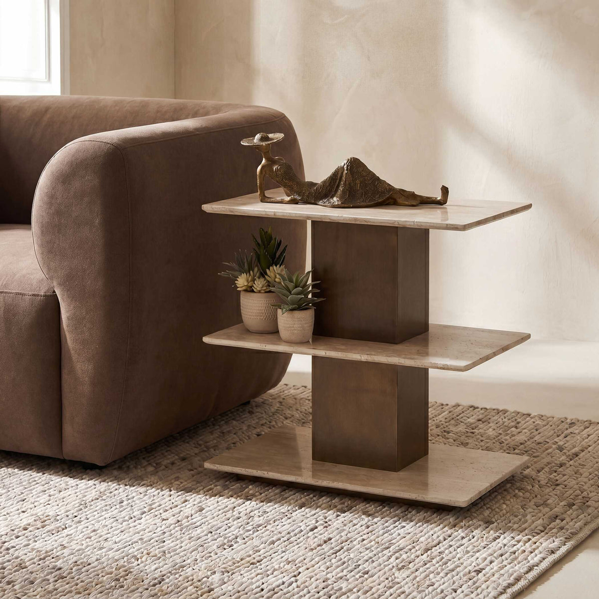 Travertini 3 Tiered Accent Table - Bronze / Beige by Uttermost - View 2