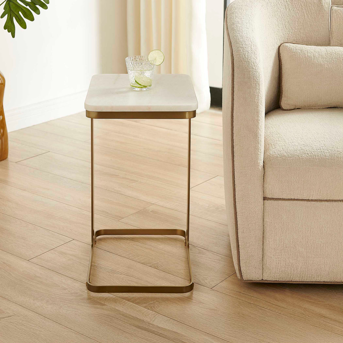 Tylan Marble Accent Table Brass / White - Gold / White by Uttermost - View 3