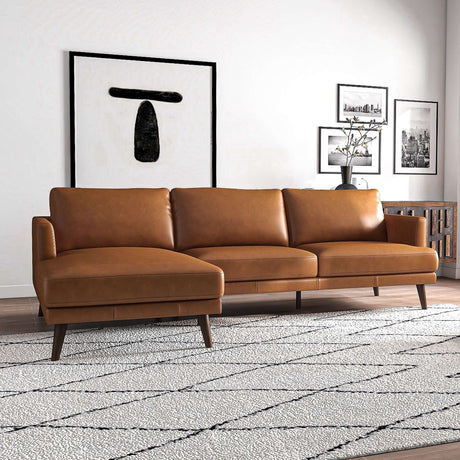 Lore  L-Shaped Genuine Leather Sectional In Tan Left Facing - sold by Home Elegance USA