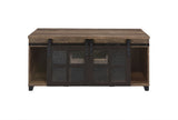 Acme - Nineel Coffee Table 87955 Obscure Glass, Rustic Oak & Black Finish