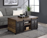 Acme - Nineel Coffee Table 87955 Obscure Glass, Rustic Oak & Black Finish