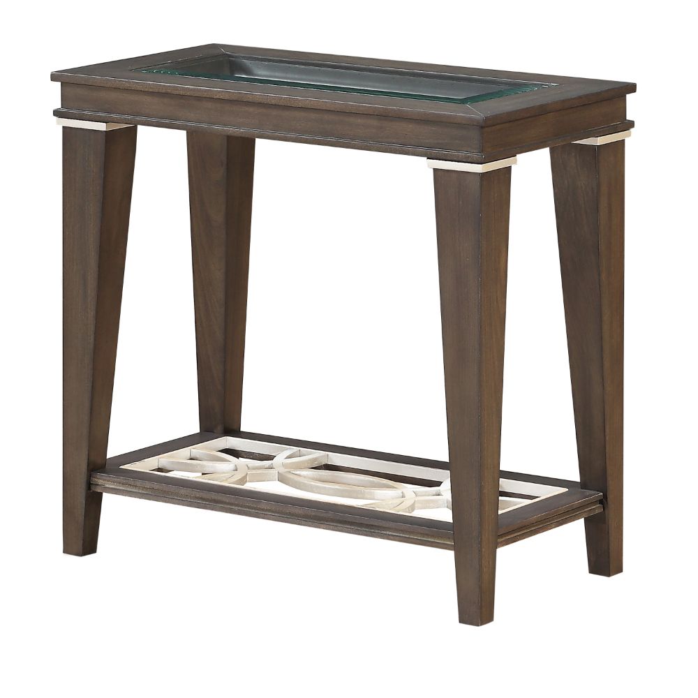 Acme - Peregrine Accent Table 87993 Clear Glass & Walnut Finish