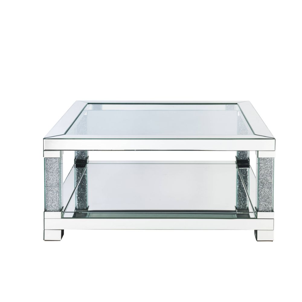 Acme - Noralie Coffee Table 87995 Mirrored & Faux Diamonds