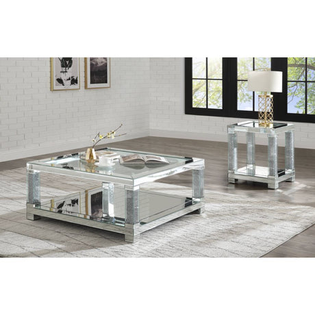 Acme - Noralie Coffee Table 87995 Mirrored & Faux Diamonds