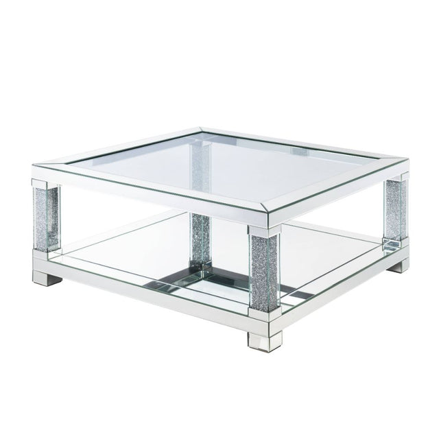 Acme - Noralie Coffee Table 87995 Mirrored & Faux Diamonds