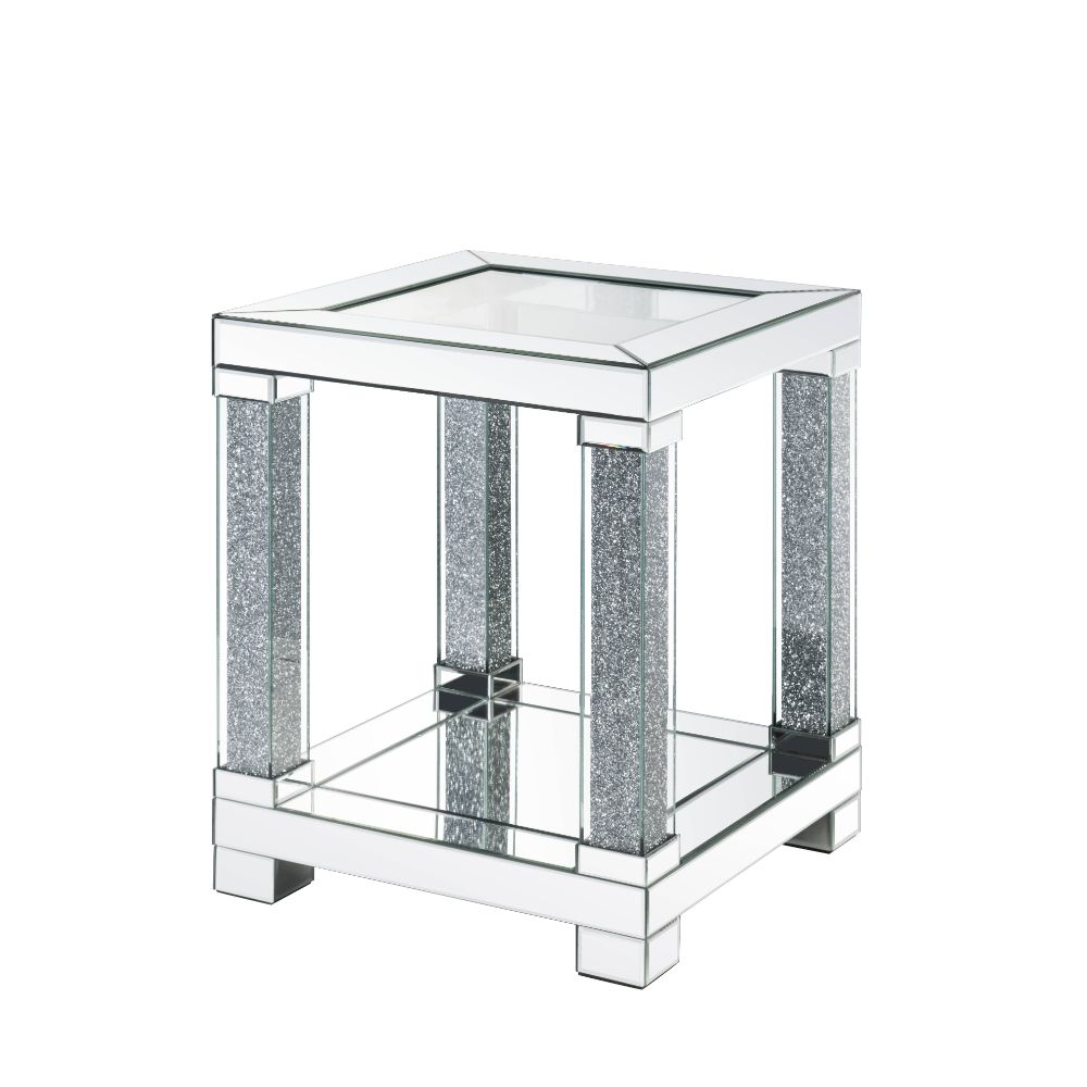 Acme - Noralie End Table 87997 Mirrored & Faux Diamonds