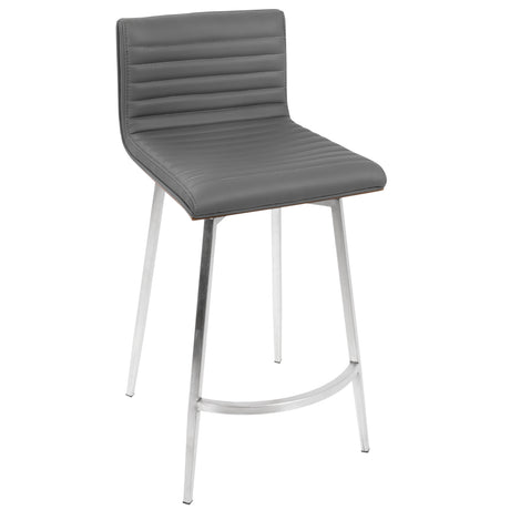Marcel-Mason Swivel Contemporary Counter Height Dining Set in Chrome Metal with Black Wood Tabletop and Stainless Steel, Walnut Wood with Grey Faux Leather by LumiSource - 5 Piece - sold by Home Elegance USA