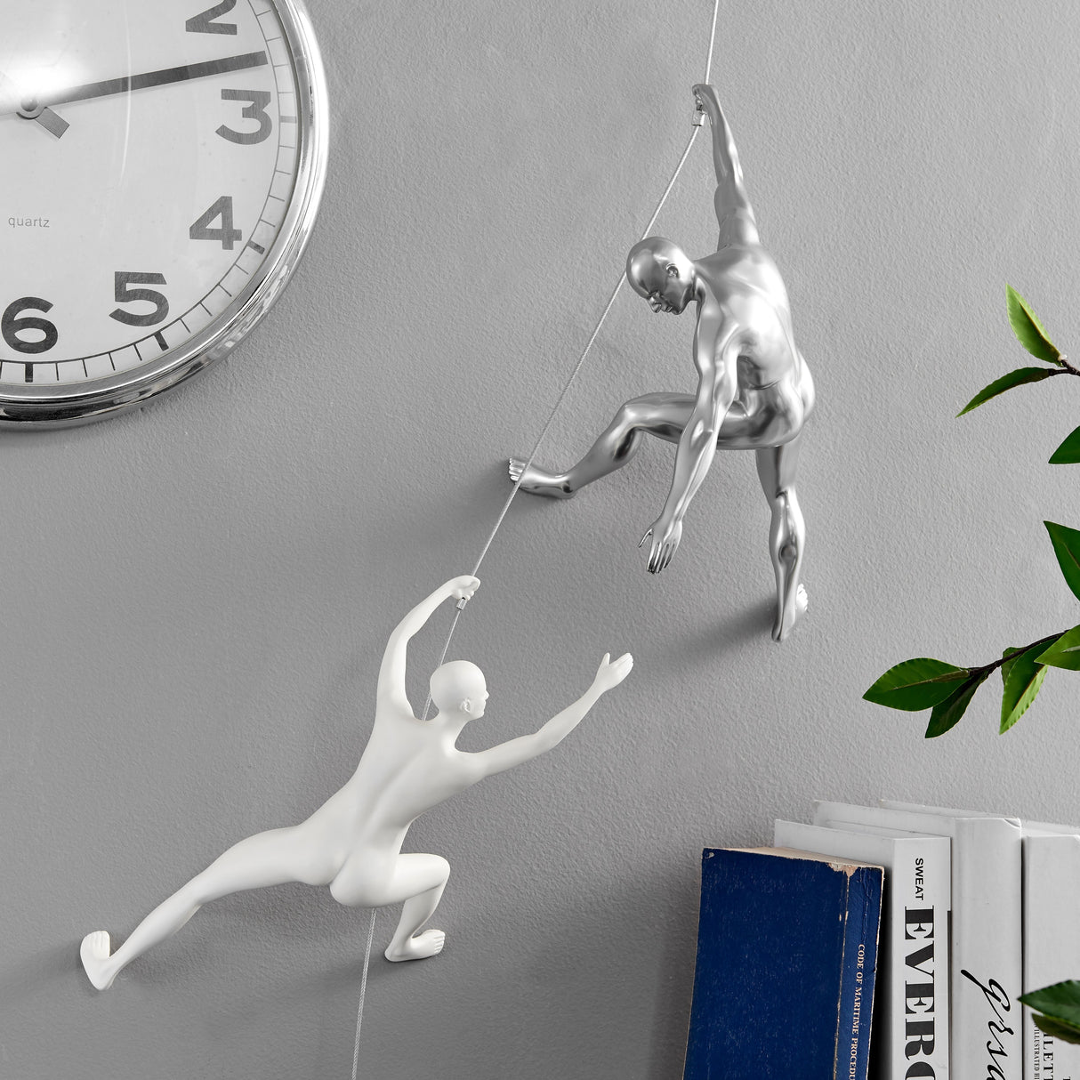 Climbing Couple Set of Two Wall Sculptures // Matte White and Chrome  | Finesse