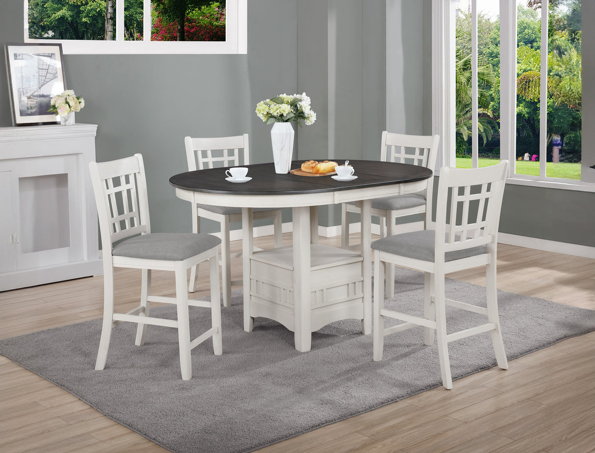 5Pc Counter Height Dining Set Finish Light Gray Upholstery Fabric Wooden Dining Room Furniture Chalk Gray