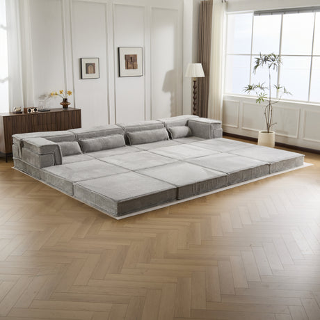 Compression Mahjong Sofa,Convertible Floor Sofa Bed,DIY Boneless Modular Sectional Sofa,No Assembly Required,Circle fleece fabric,Oversized 4 Seater with 2 Ottoman,Light-grey - sold by Home Elegance USA