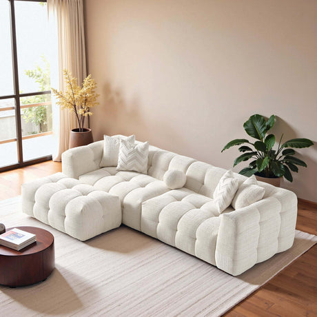 Alana Tufted Ivory Chenille Modular Sectional Sofa with Reconfigurable Layouts and Soft Upholstery - sold by Home Elegance USA