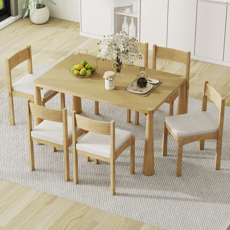 TREXM 7-Piece Retro Dining Table Set for 6, Wood Dining Table Set for 6 with Upholstered Chairs for kitchen & Dining Room (Natural Wood Wash) - sold by Home Elegance USA