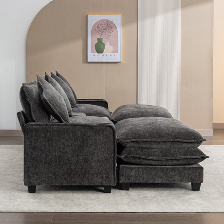 Modern Chenille Upholstered Sectional Sofa with Ottomans, USB Ports, Cup Holders, and Storage in Grey - sold by Home Elegance USA