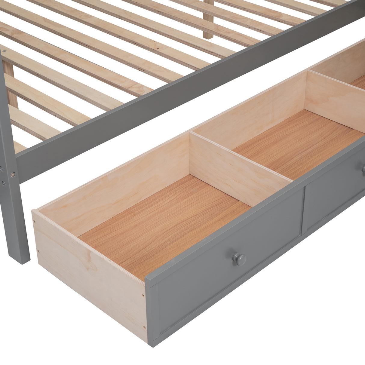 Twin-Twin over Full L-Shaped Bunk Bed With 3 Drawers, Portable Desk and Wardrobe, Gray(OLD SKU:LT100542AAE) - sold by Home Elegance USA
