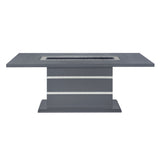 ARIYA Dark Gray Dining Table and Chair Set with Glass Center, MDF and Acrylic Construction, Rectangular Pedestal Base, 5PC Set in Silver Accents
