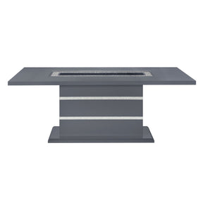 ARIYA Dark Gray Dining Table and Chair Set with Glass Center, MDF and Acrylic Construction, Rectangular Pedestal Base, 5PC Set in Silver Accents