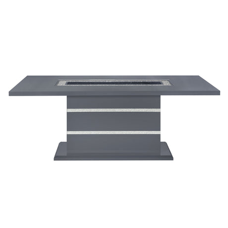 ARIYA Dark Gray Dining Table and Chair Set with Glass Center, MDF and Acrylic Construction, Rectangular Pedestal Base, 5PC Set in Silver Accents