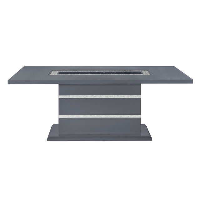 ARIYA Dark Gray Dining Table and Chair Set with Glass Center, MDF and Acrylic Construction, Rectangular Pedestal Base, 5PC Set in Silver Accents