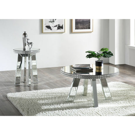 Acme - Lotus Coffee Table 88010 Mirrored & Faux Ice Cube Crystals