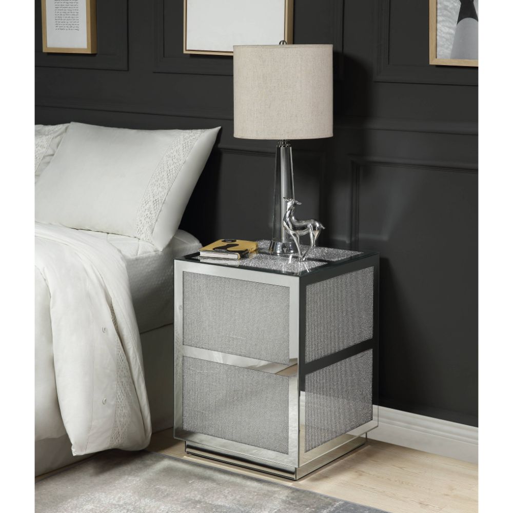 Acme - Noralie End Table 88017 Mirrored & Faux Diamonds