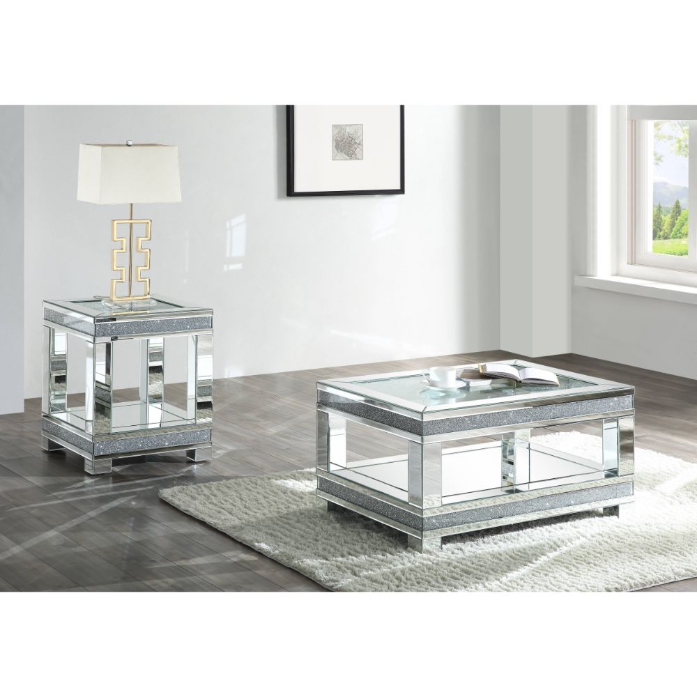 Acme - Noralie Coffee Table 88020 Mirrored & Faux Diamonds