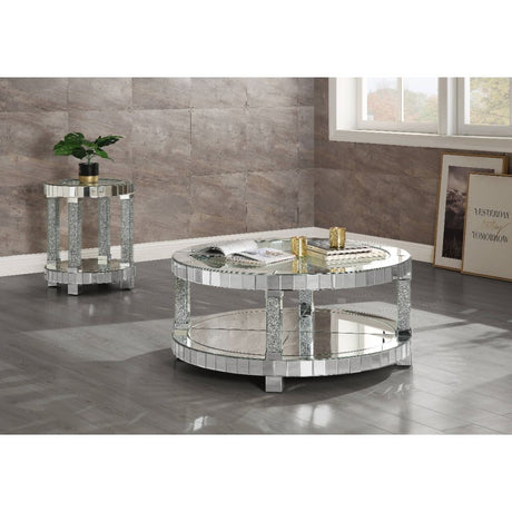 Acme - Noralie Coffee Table 88025 Mirrored & Faux Diamonds