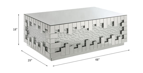 Acme - Nysa Coffee Table 88045 Mirrored & Faux Crystals