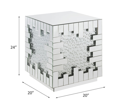 Acme - Nysa End Table 88047 Mirrored & Faux Crystals