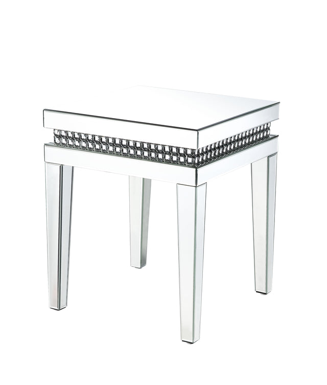 Acme - Lotus End Table 88052 Mirrored & Faux Ice Cube Crystals