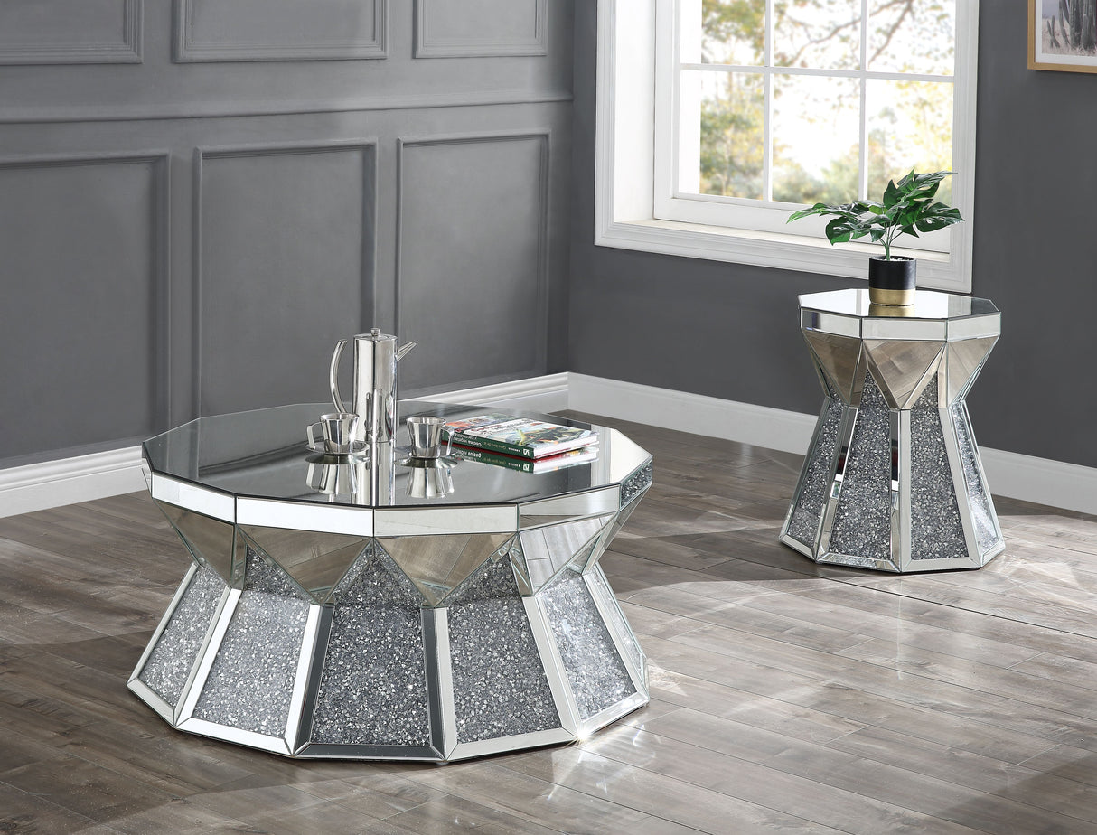 Acme - Noralie Coffee Table 88060 Mirrored & Faux Diamonds