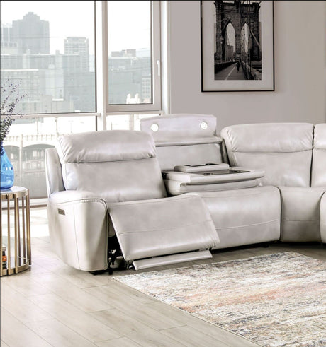 Power Reclining Sectional Couch Light Taupe Leatherette Sofa Corner Wedge Chairs Console Living Room Furniture Recliner L-Shaped Sectional - sold by Home Elegance USA