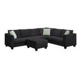 112*87" Sectional Sofa Couches Living Room Sets, 7 Seats Modular Sectional Sofa with Ottoman, L Shape Fabric Sofa Corner Couch Set with 3 Pillows, Black(New of GS008210AAB) - GS009012AAB - image - 13