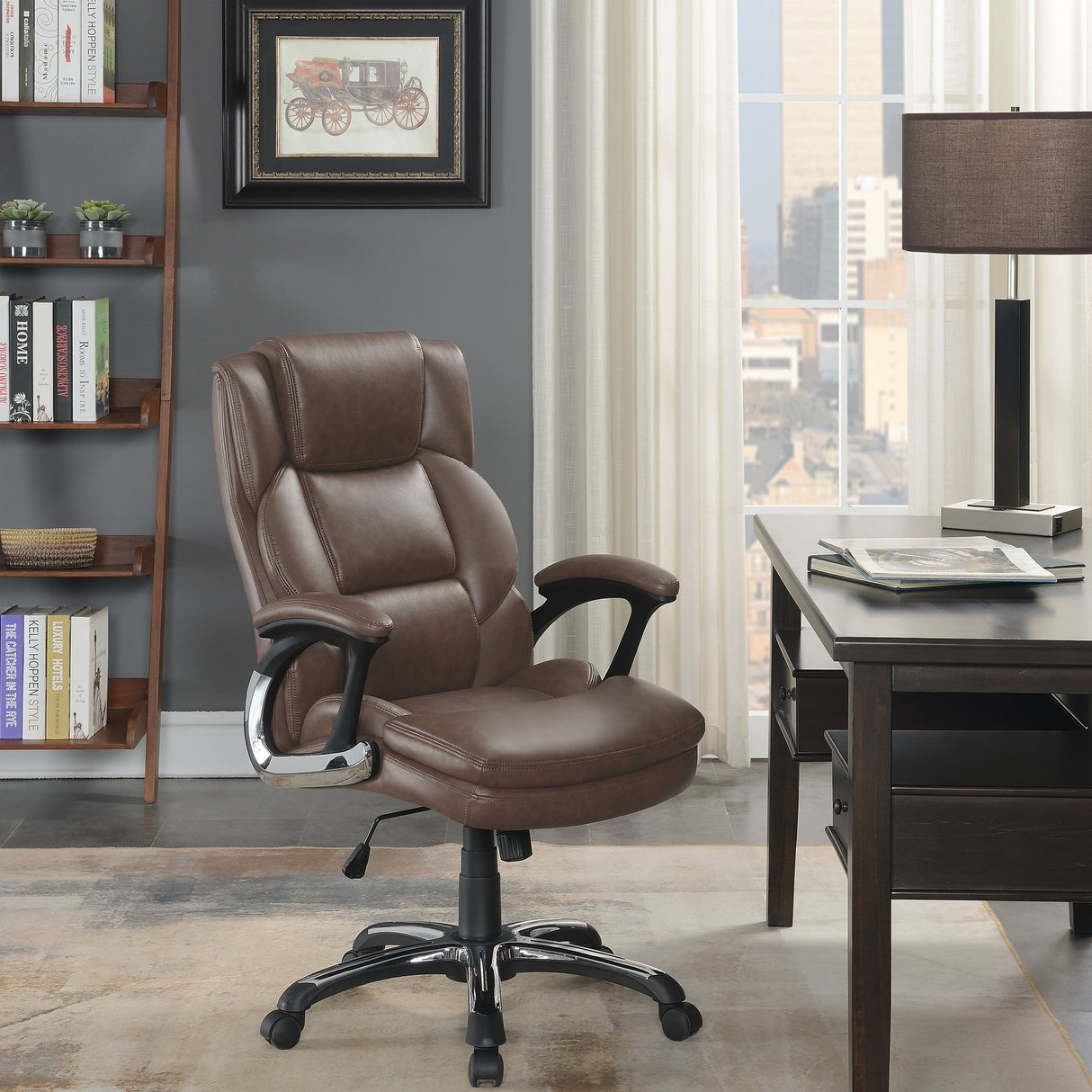 Office Chair - Nerris Adjustable Height Office Chair with Padded Arm Brown and Black